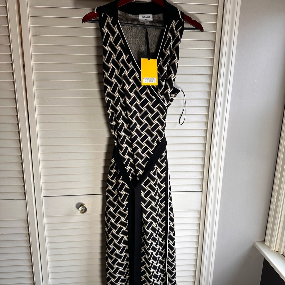 Diane Von Furstenberg Black and White Patterned Maxi Dress